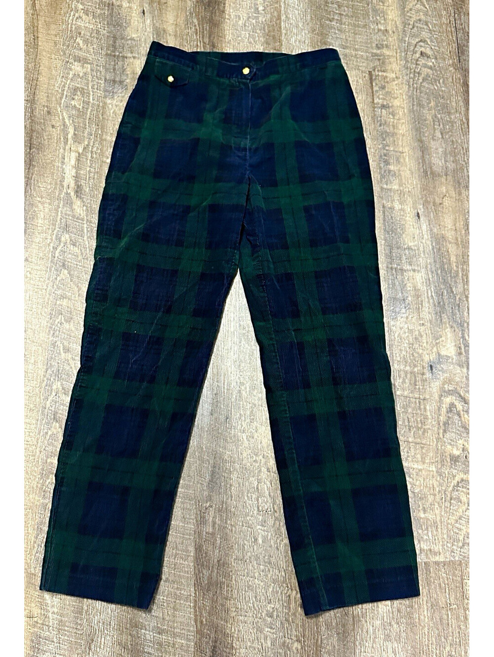 Lauren Ralph Lauren Plaid Corduroy Pants Women’s Green Black Straight Size 10